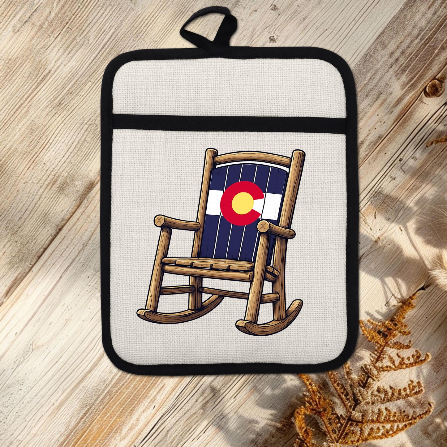 Linen Oven Mitt - Colorado Rocking Chair Pot Holder with Trivet & Heat Resistant Design