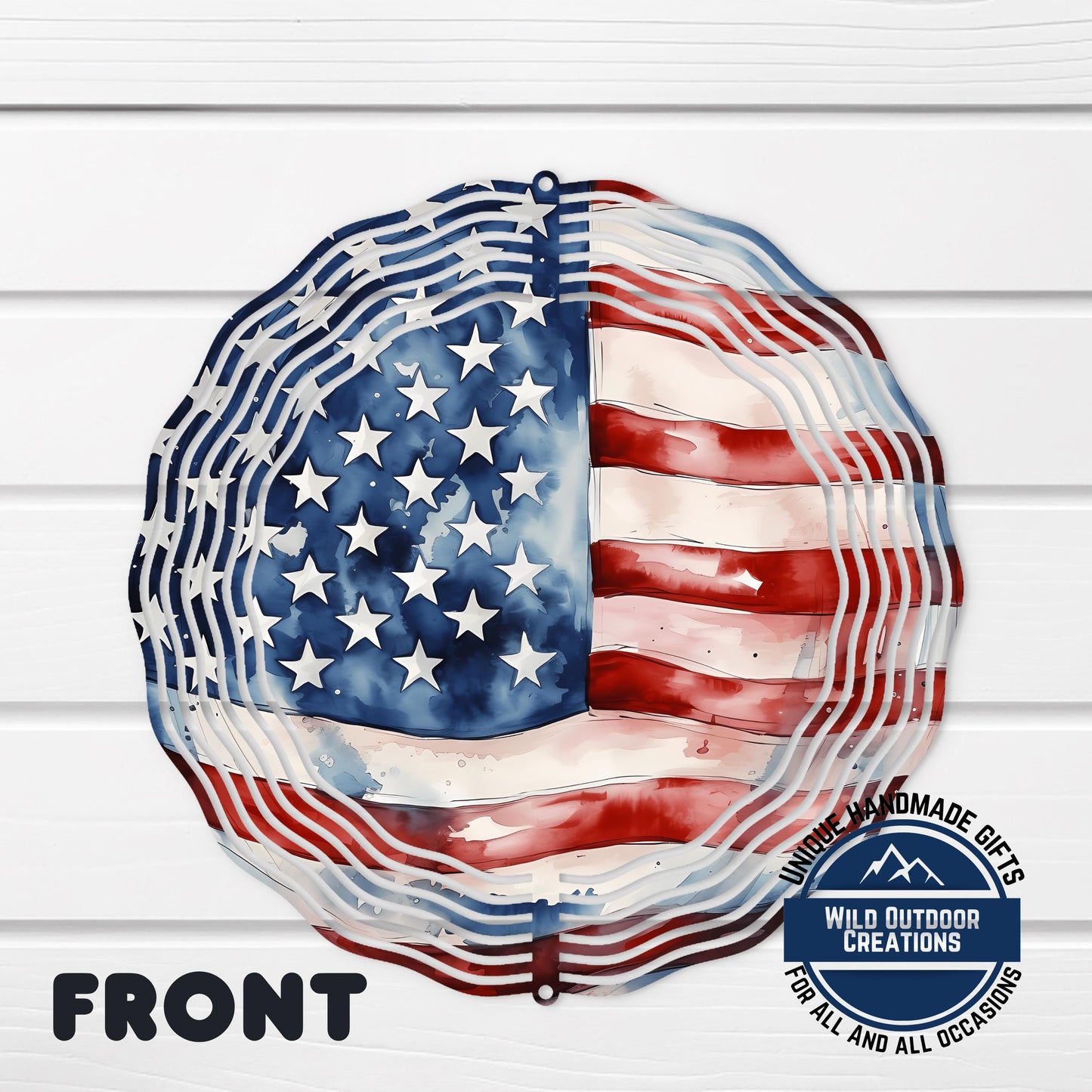 a large American flag-themed decoration with a circular design resembling the flag.