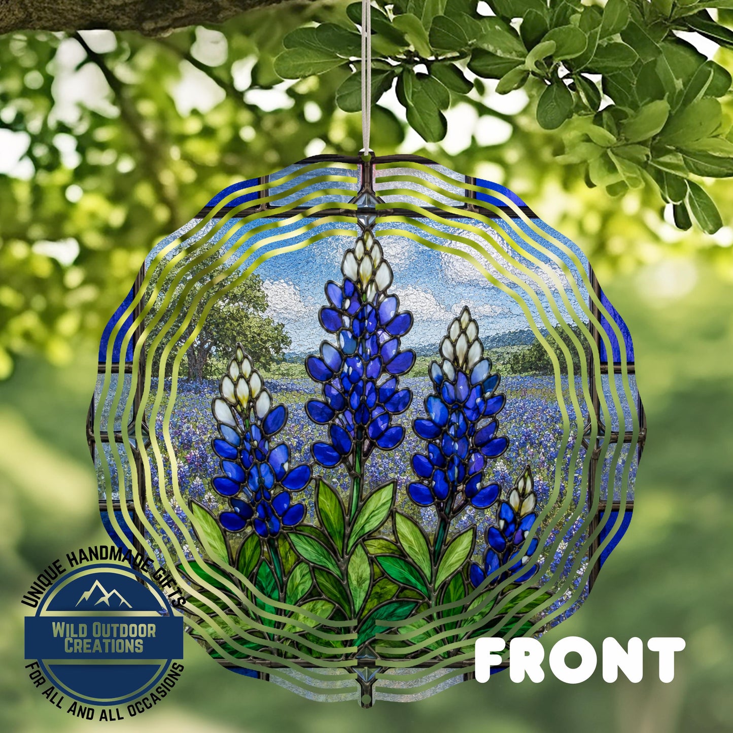 Bluebonnet Wind Spinner Texas Flower Stained Glass Style Garden Aluminum Outdoor Decor