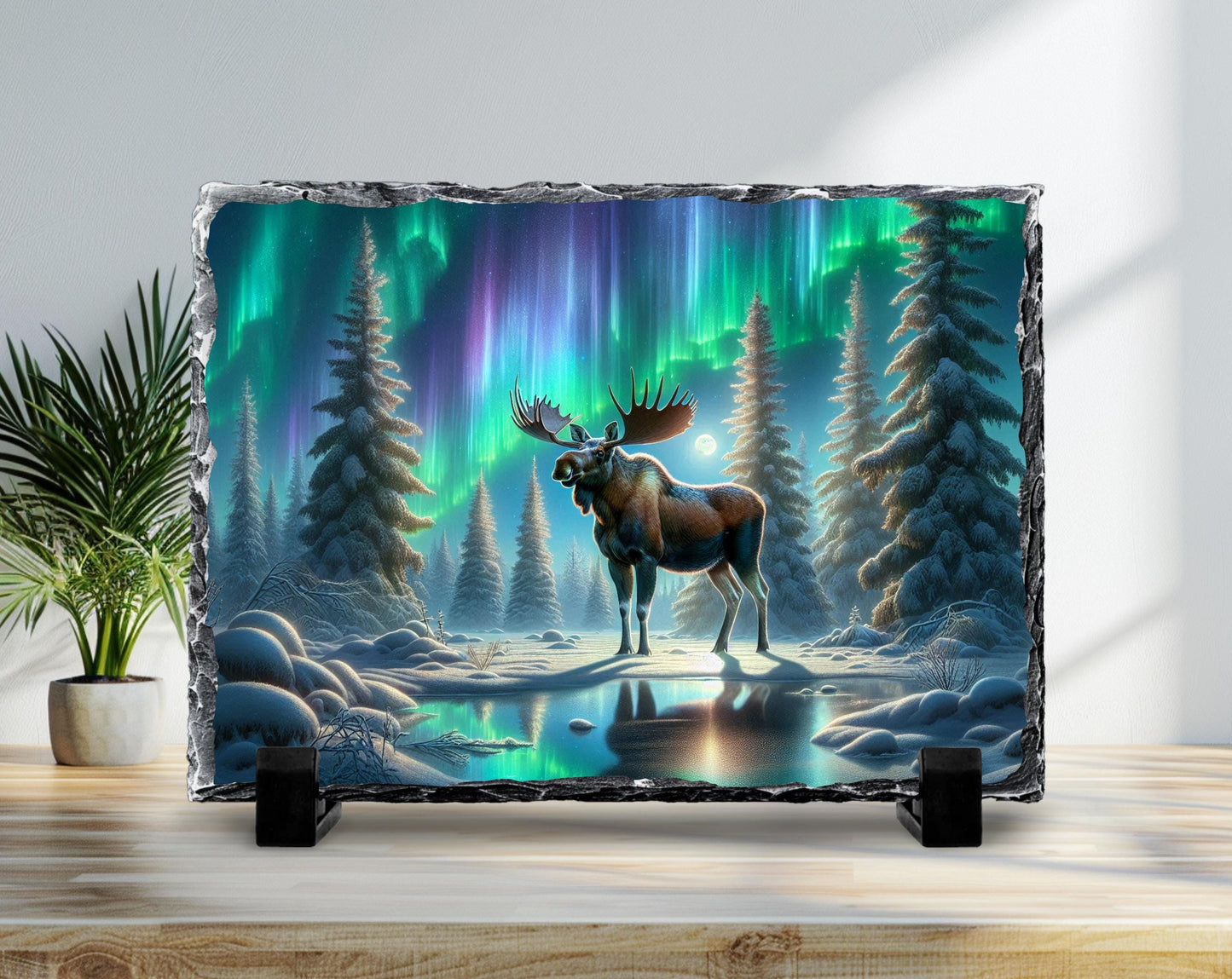 Moose Slate Plaque – Northern Lights Art | Rustic Cabin Decor, Wildlife Wall Art