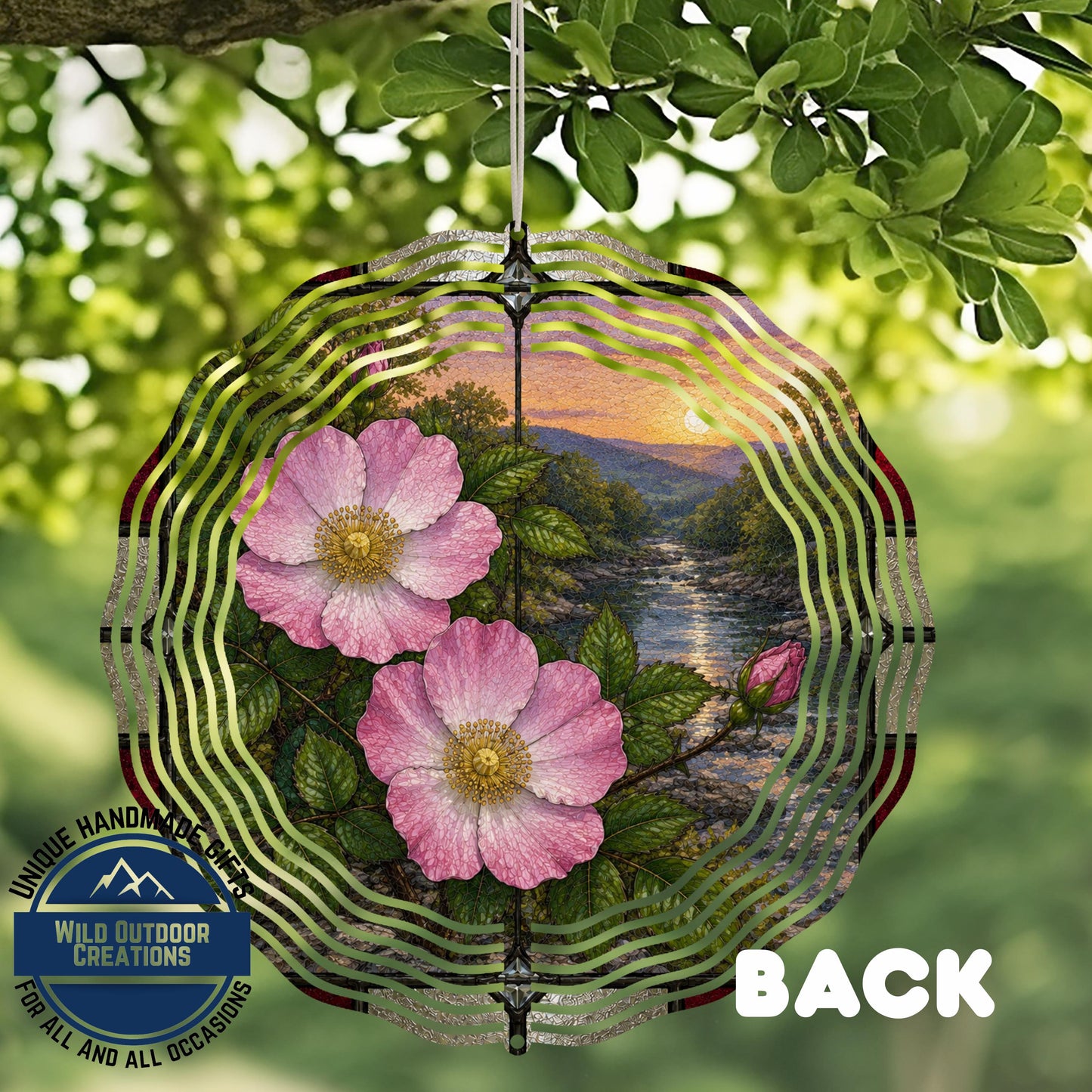 Cherokee Rose Wind Spinner Georgia State Flower Stained Glass Garden Aluminum Outdoor Decor