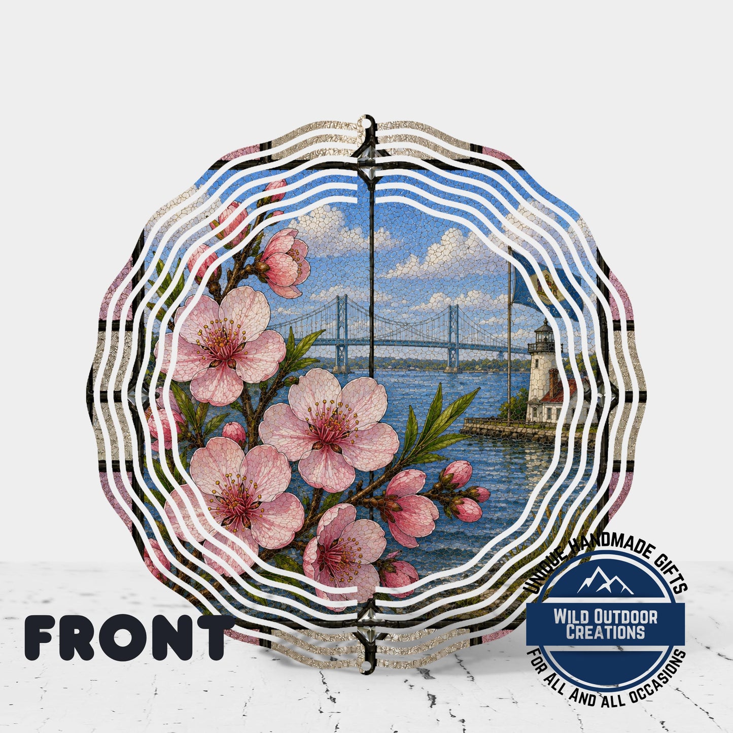 Peach Blossom Wind Spinner - Delaware State Flower Aluminum Outdoor Garden Decor