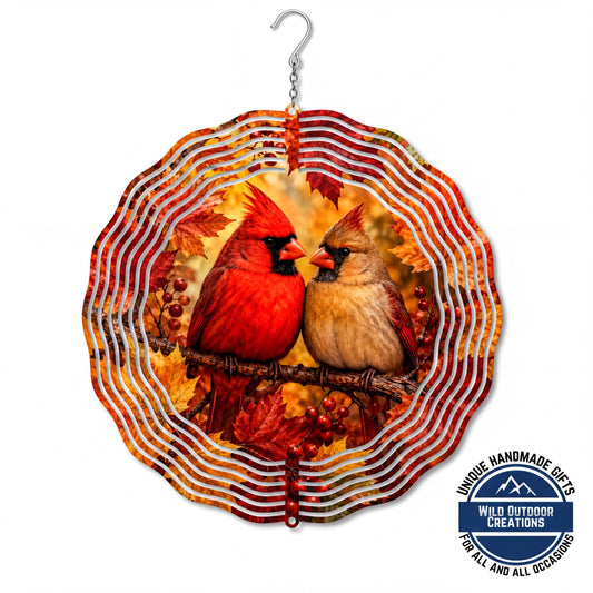 Cardinal Pair Wind Spinner Fall Leaves Red Bird Garden Memorial Decor