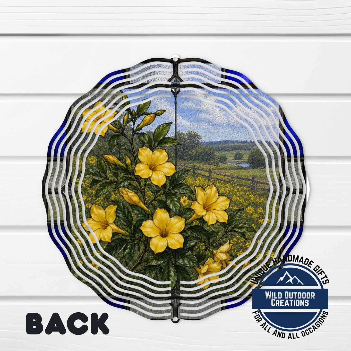 Yellow Jessamine Wind Spinner South Carolina Flower Stained Glass Garden Aluminum Decor