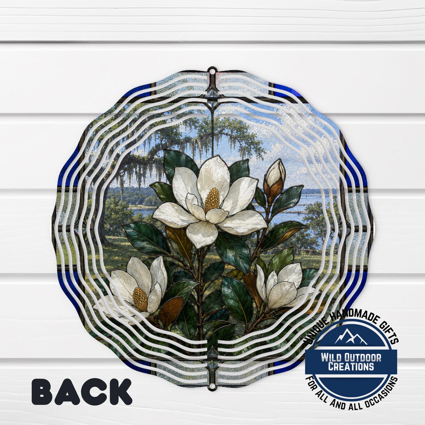 Magnolia Wind Spinner | Mississippi State Flower Aluminum Garden Decor - Stained Glass Style