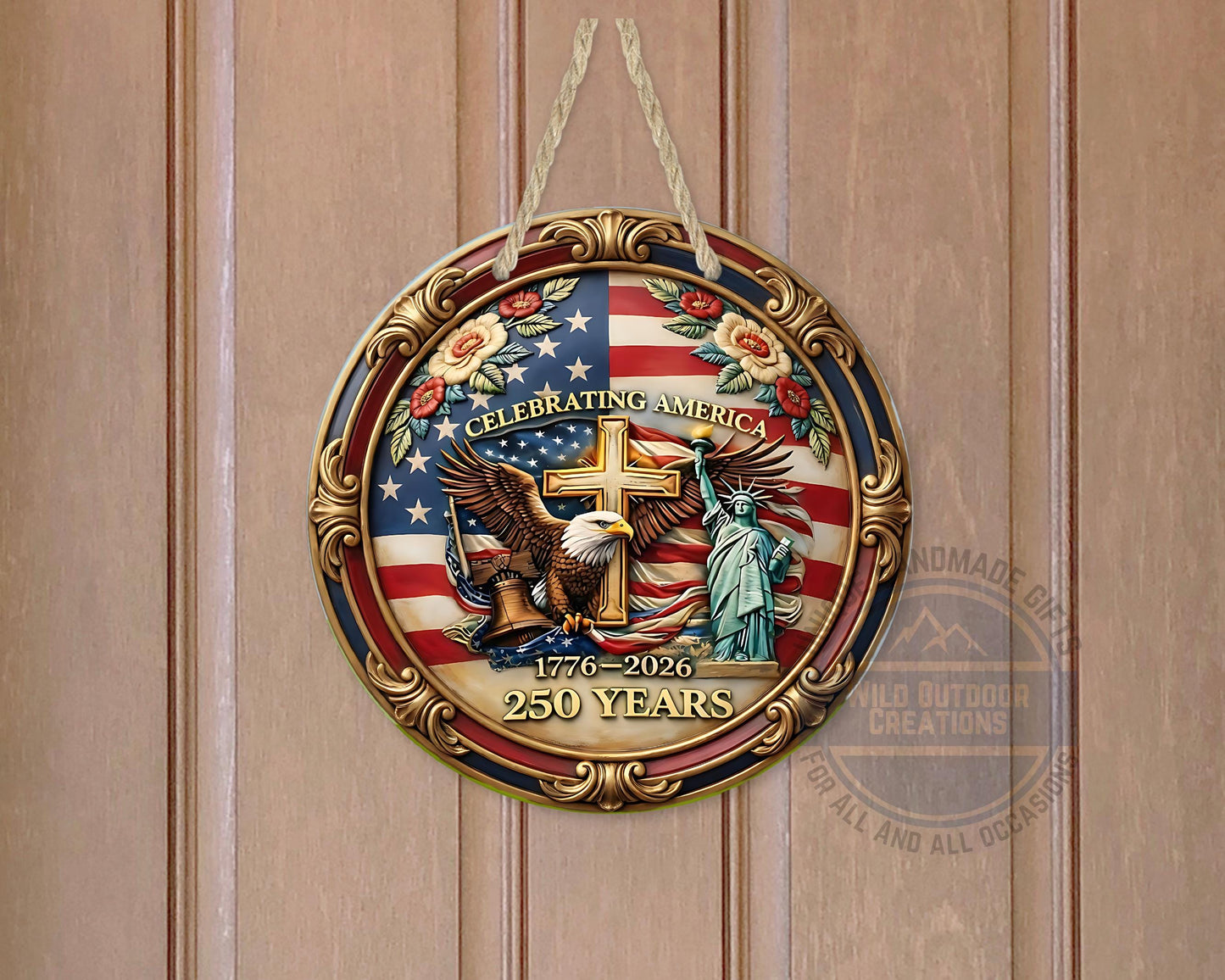 Patriotic Door Hanger - America 250 Decor | Eagle And Flag Aluminum Sign