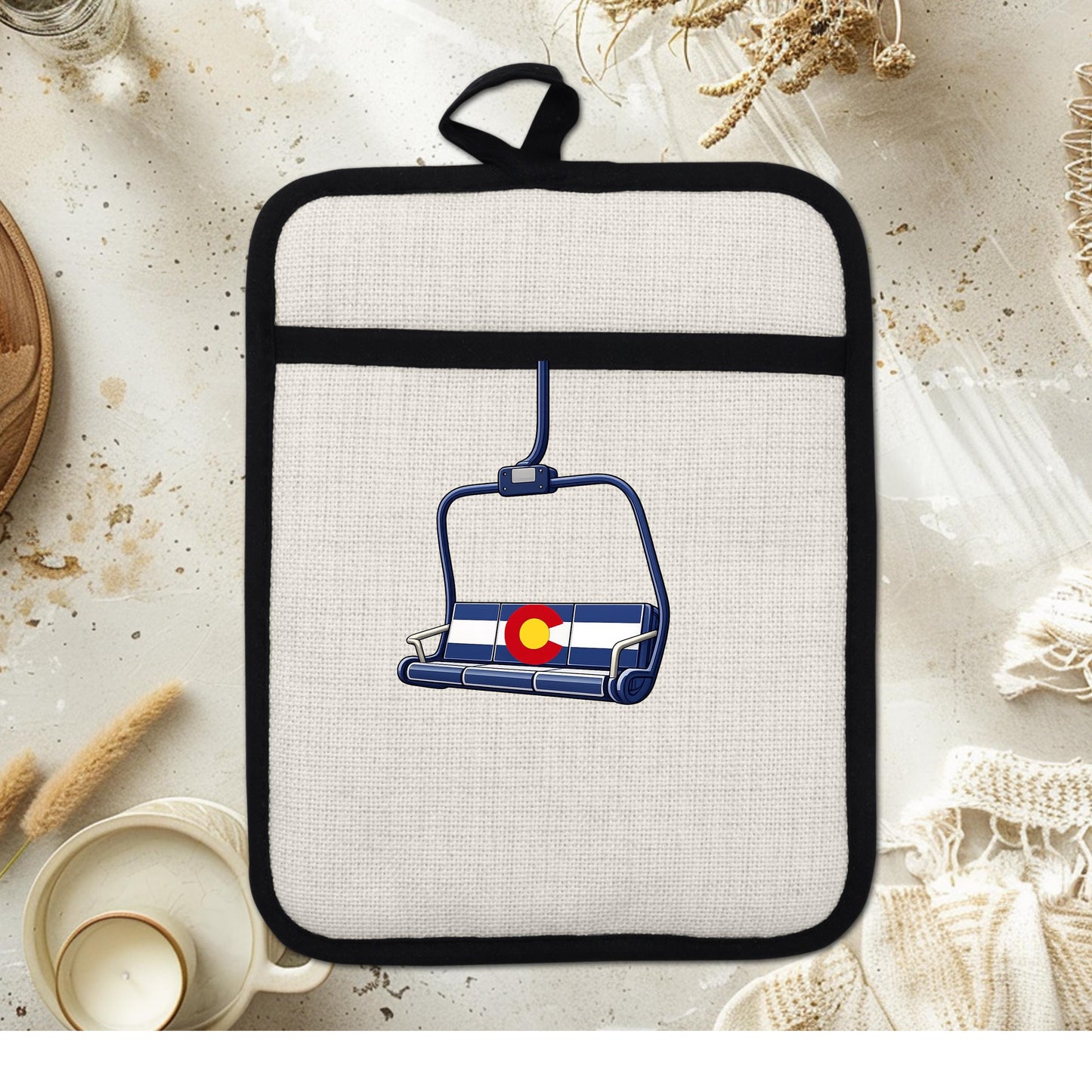 Colorado Flag Pot Holder – Ski Lift Pot Holder with Heat Resistant Mitt & Non Slip Trivet