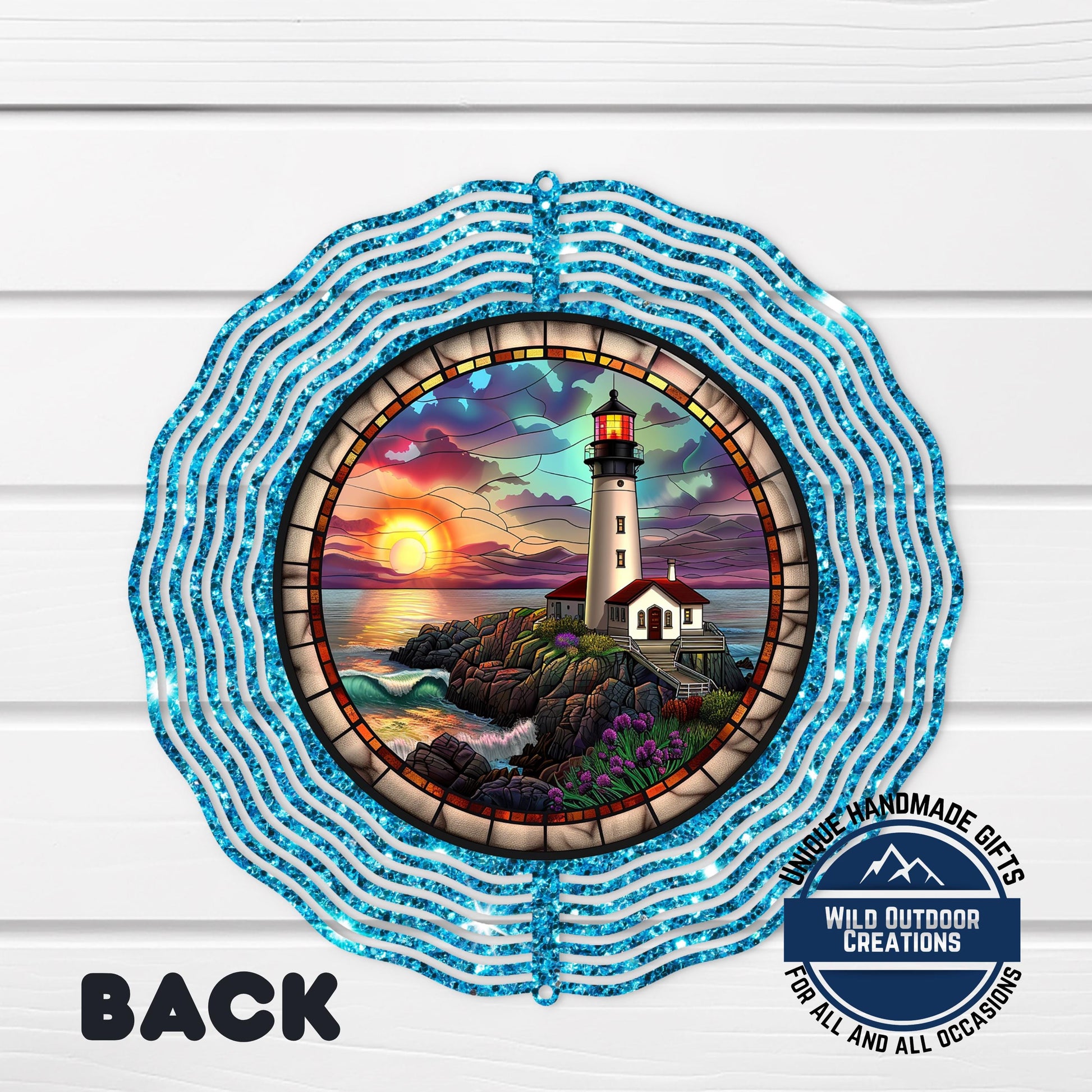 Lighthouse Wind Spinner - Double Sided Coastal Yard Art with 360 Swivel Hook - scale and size reference