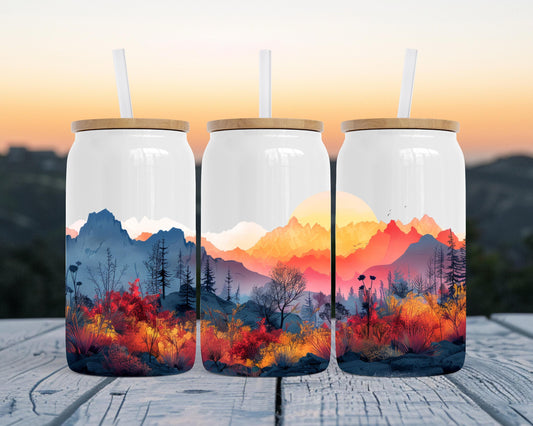 Autumn Mountain Sunset 16oz Soda Can, Fall Gift for Her, Travel Tea Cup