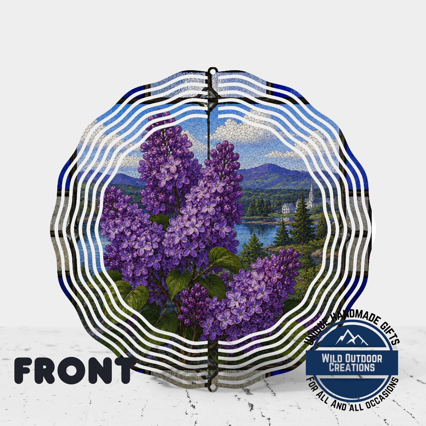 Purple Lilac Wind Spinner New Hampshire State Flower Stained Glass Garden Aluminum Decor