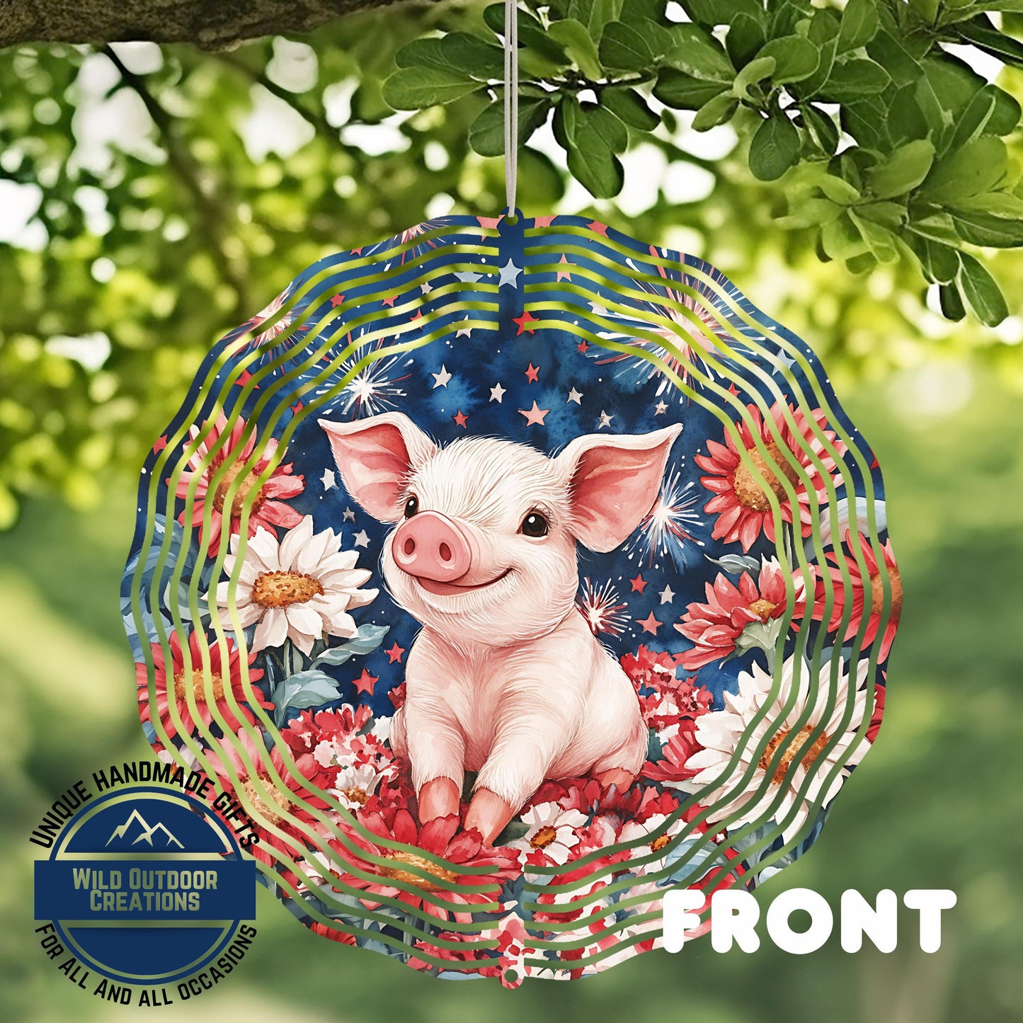 Patriotic Pig Wind Spinner - Aluminum Outdoor Spinner | Red White Blue Decor