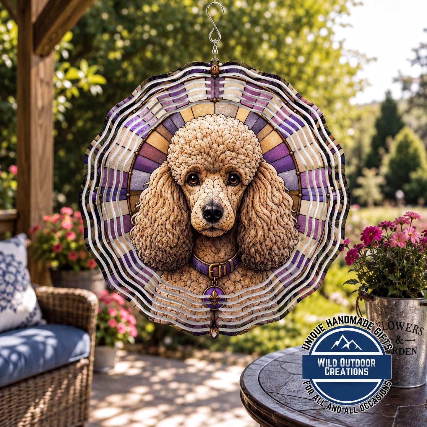 Faux Stained Glass Poodle Wind Spinner Dog Lover Gift Garden Outdoor Decor