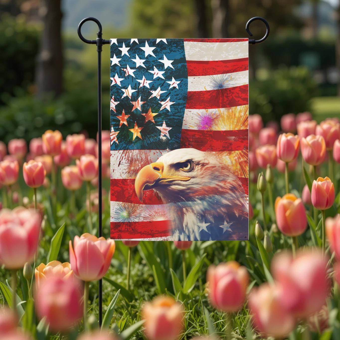 Bald Eagle Garden Flag - American Flag 12x18 Double Sided Patriotic Decor