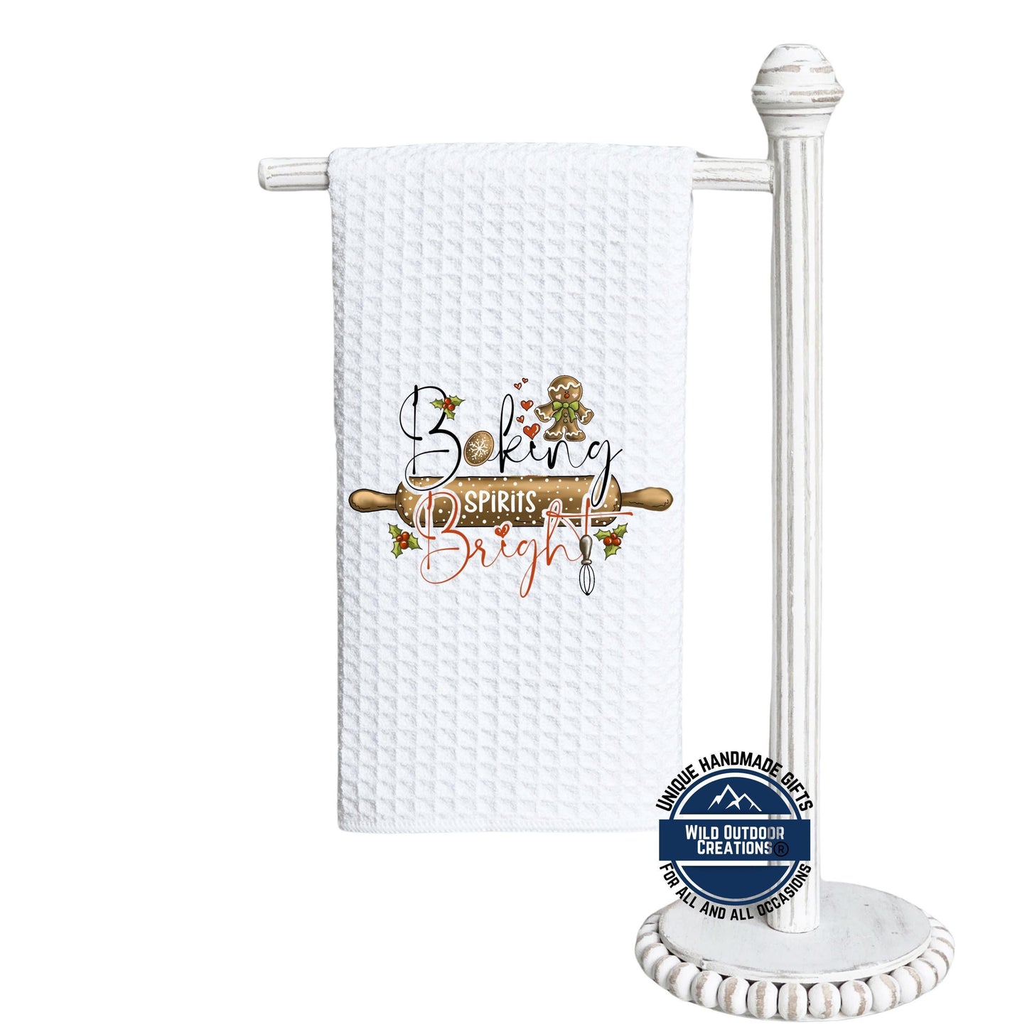 Baking Spirits Bright Christmas Kitchen Towel Gingerbread Waffle Weave Holiday Baker Decor Gift