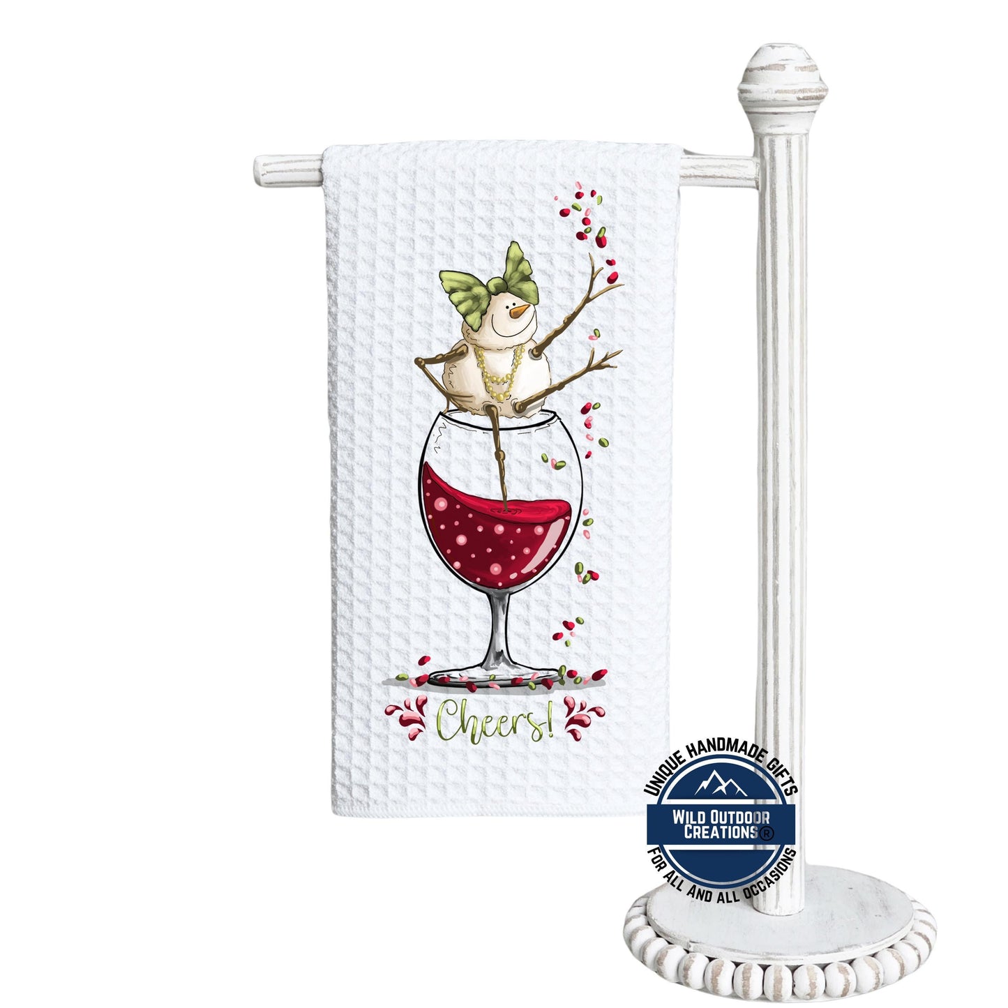 Snowman Wine Glass Kitchen Towel Cheers Funny Christmas Waffle Weave Holiday Decor Gift