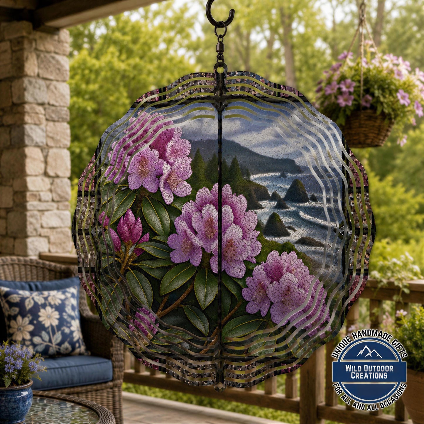 Washington Wind Spinner - Garden Spinner With Purple Bloom Metal Outdoor Patio Art