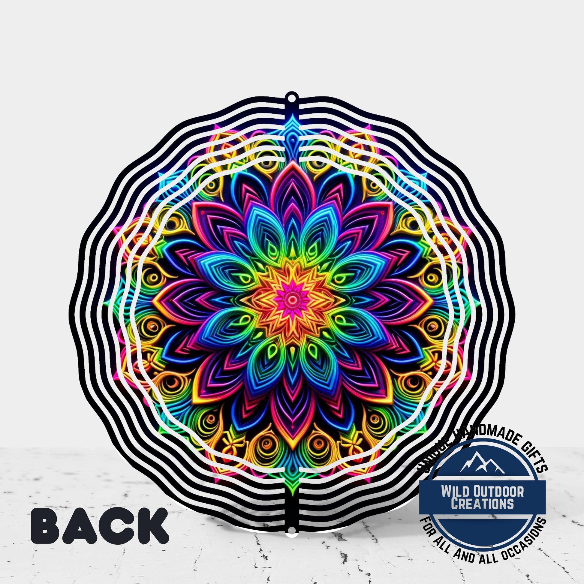 Neon Rainbow Wind Spinner – 10 Inch Mandala Double-Sided Aluminum Yard Art - alternate view