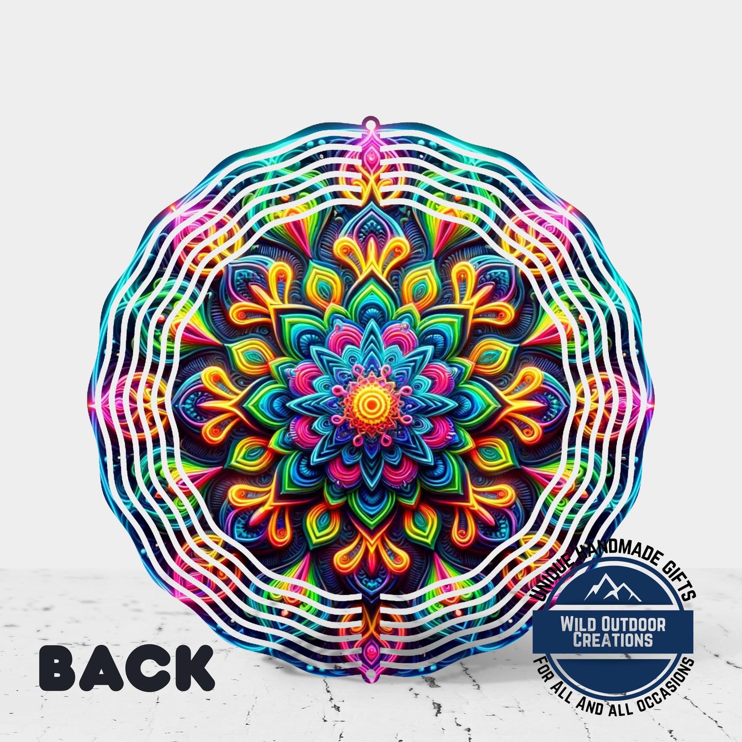 Neon Mandala Wind Spinner - 10 Inch Aluminum Outdoor Wind Spinner with Vibrant Neon Colors