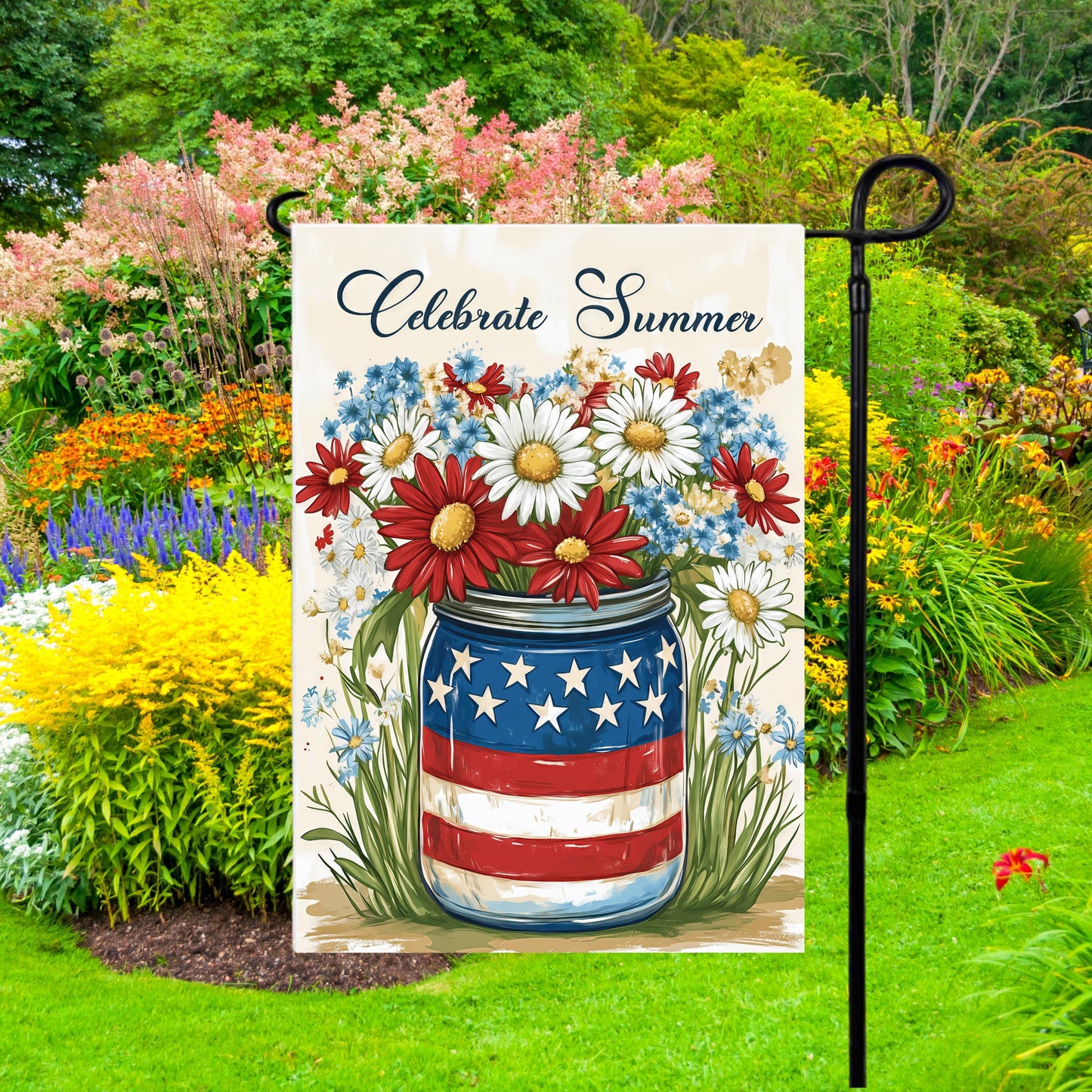 Patriotic Mason Jar Garden Flag - Celebrate Summer with a Festive Touch