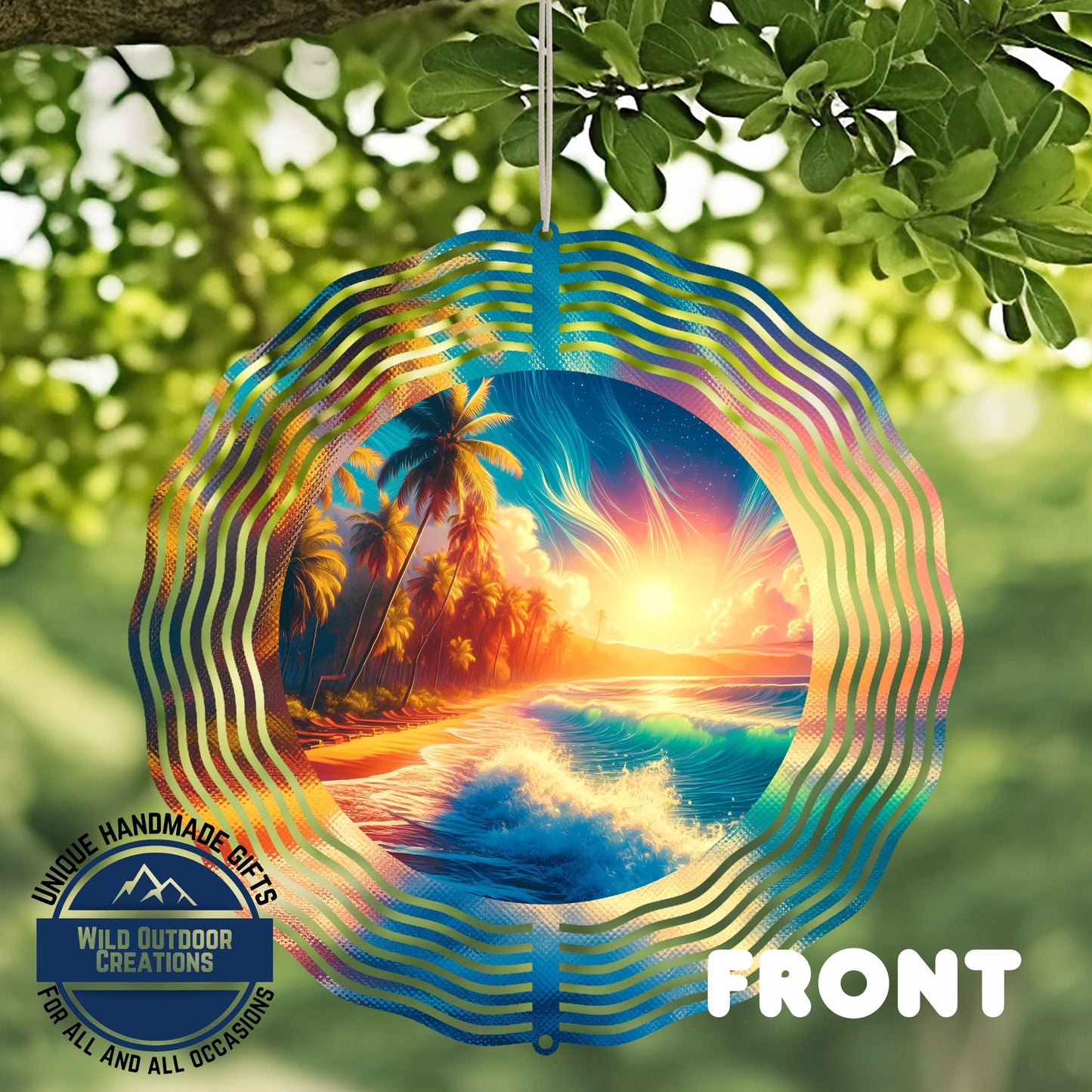 Garden Wind Spinner - Beach Sunset Spinner | Aluminum Coastal Decor, UV Protected