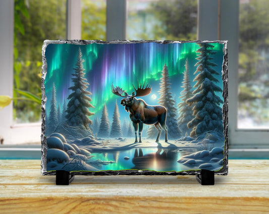 Moose Slate Plaque – Northern Lights Art | Rustic Cabin Decor, Wildlife Wall Art
