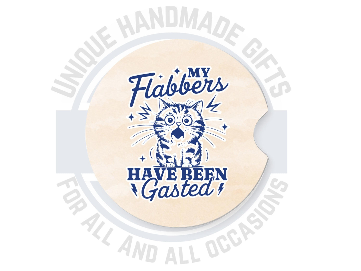 Funny Cat Sandstone Car Coaster - My Flabbers Gasted - Available Individually or as a Set
