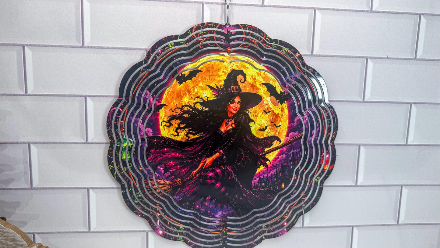Witch Wind Spinner | Halloween Porch Decor - 10 Inch Swivel Display, Indoor Outdoor Accent