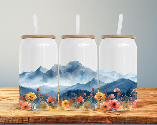 Boho Mountain Travel Tumbler, 16oz Stainless Steel Insulated Cup, Nature Travel Mug