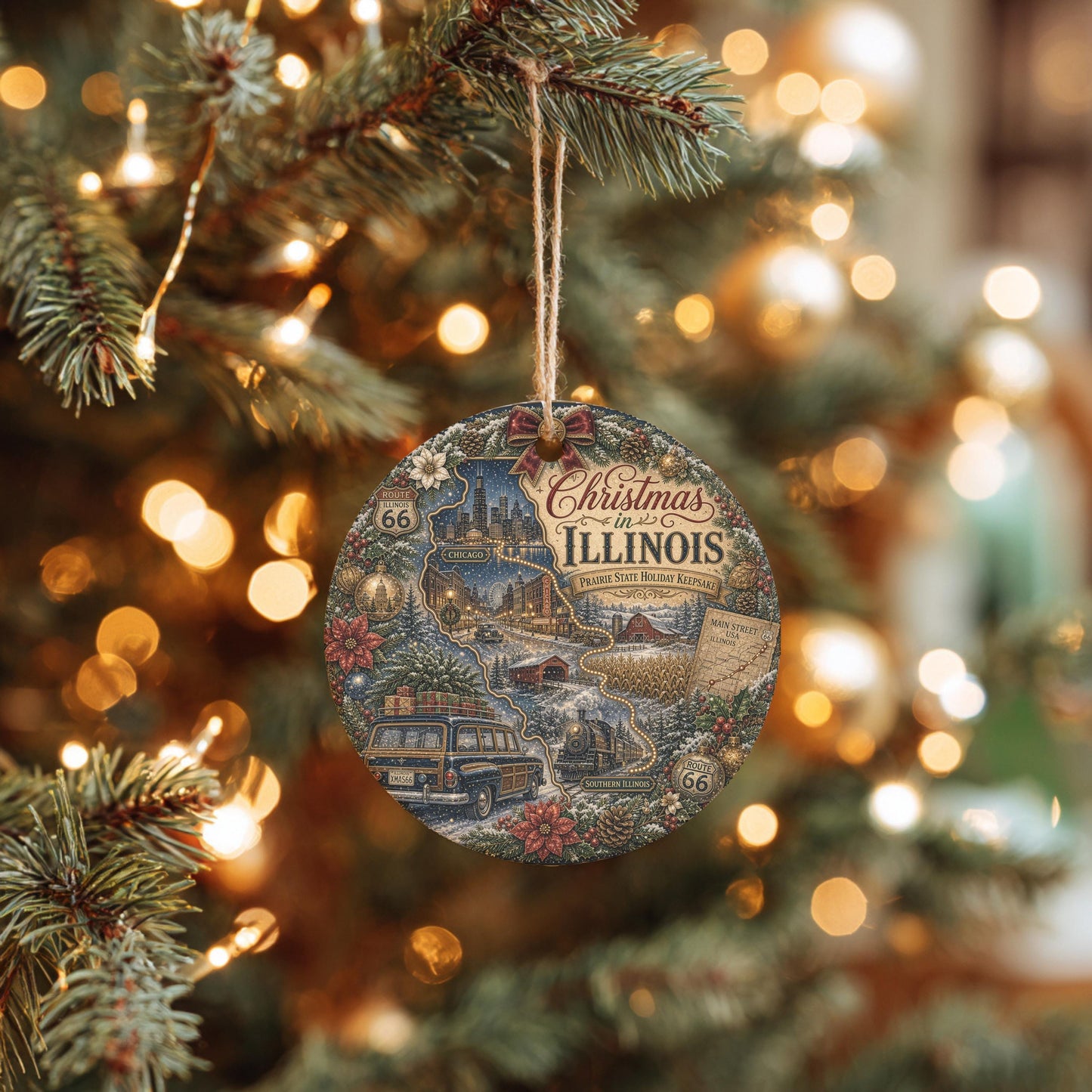 Illinois Christmas Ornament, Chicago Skyline Route 66 Keepsake