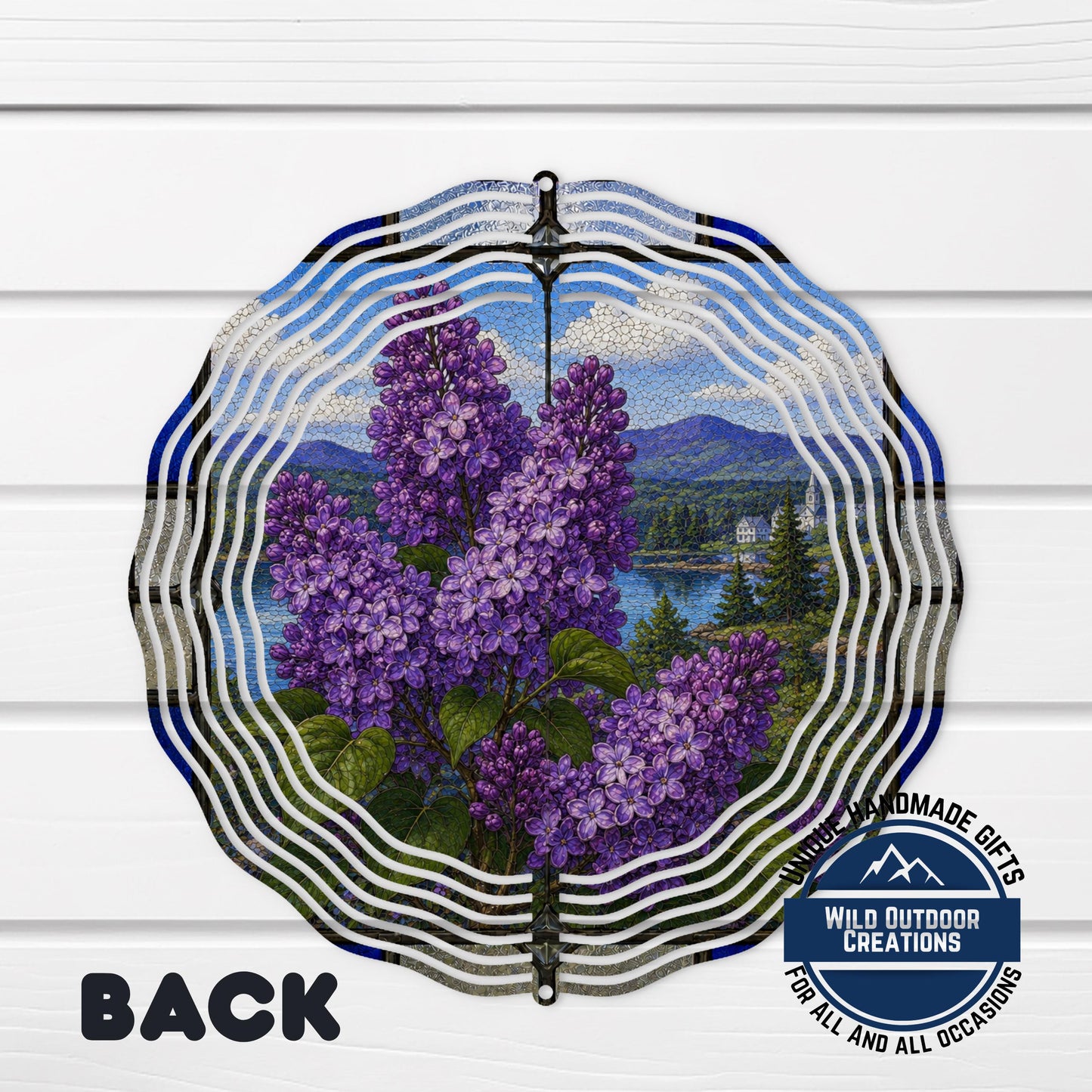 Purple Lilac Wind Spinner New Hampshire State Flower Stained Glass Garden Aluminum Decor