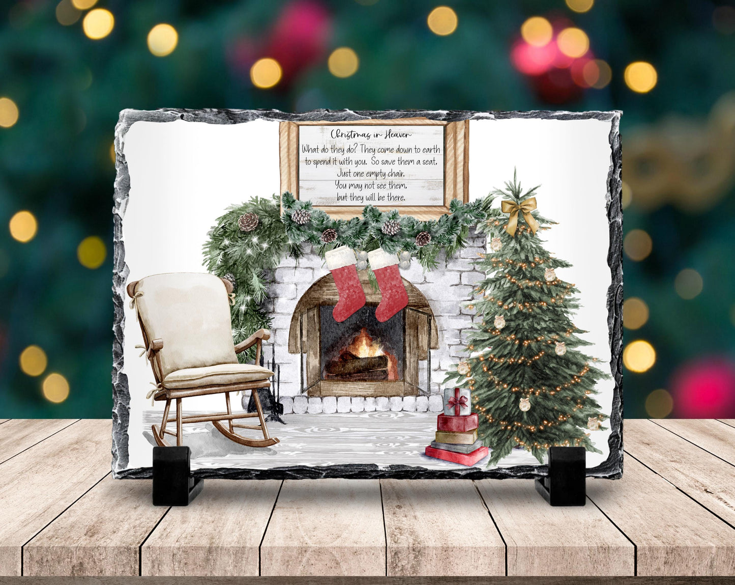 Christmas Memorial Slate Sign with Rustic Scene  Heartfelt Quote  A Thoughtful Gift for Grieving Families