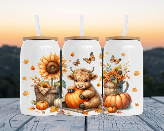 Autumn Highland Cow Stainless Steel Soda Can, Unique Gift for Highland Cow Lover