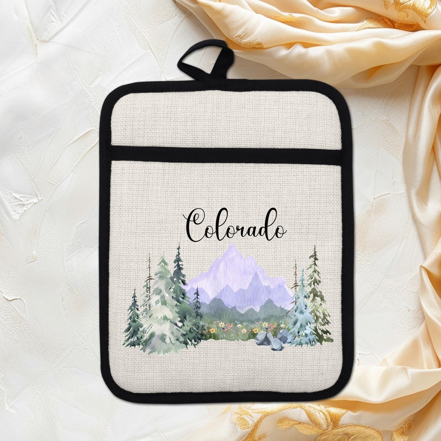 Purple Oven Mitt - Silicone Pot Holder With Heat Resistant Pocket & Hanging Loop