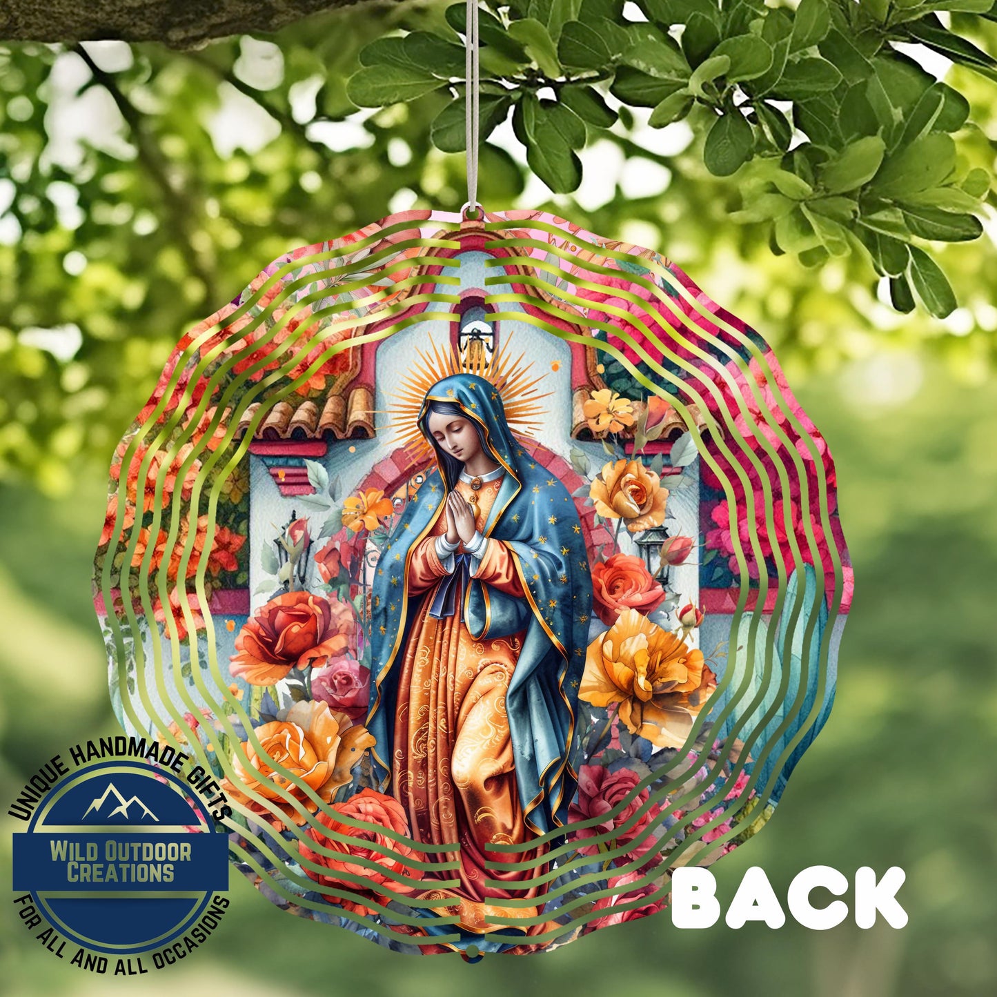 Virgin of Guadalupe Wind Spinner - Aluminum Outdoor Spinner | Handmade Religious Garden Decor