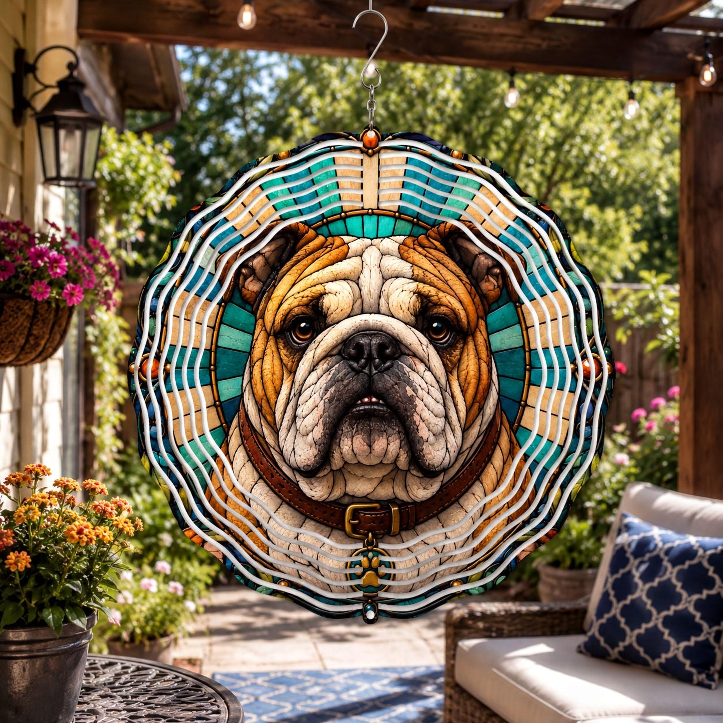 English Bulldog Wind Spinner Mosaic Art Dog Lover Gift Garden Yard Decor