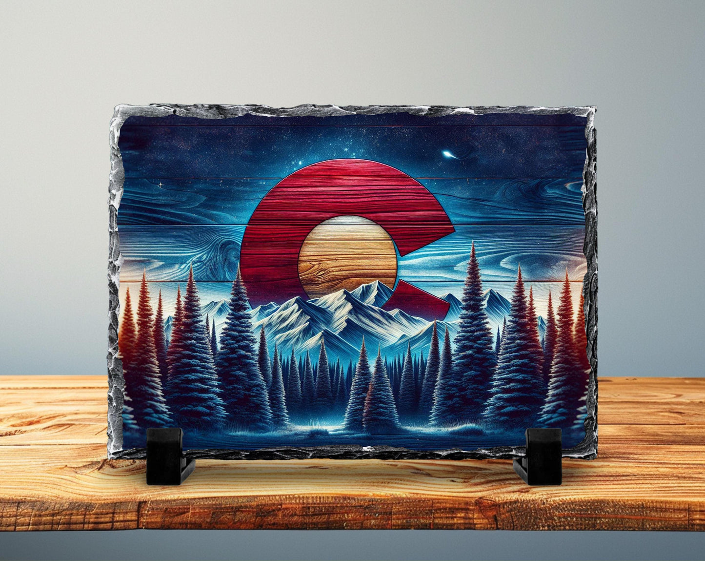 Rustic Slate Plaque | Colorado Mountain Decor - Handcrafted Natural Stone Tabletop Display