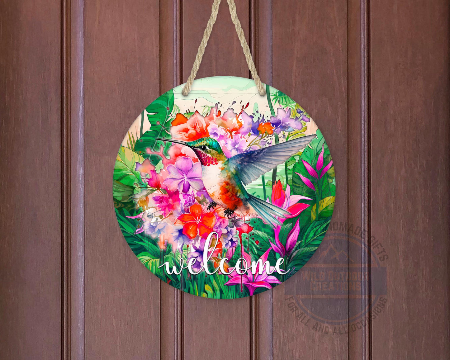 Floral Hummingbird Door Decor - Weather Resistant Garden Door Decor Sign