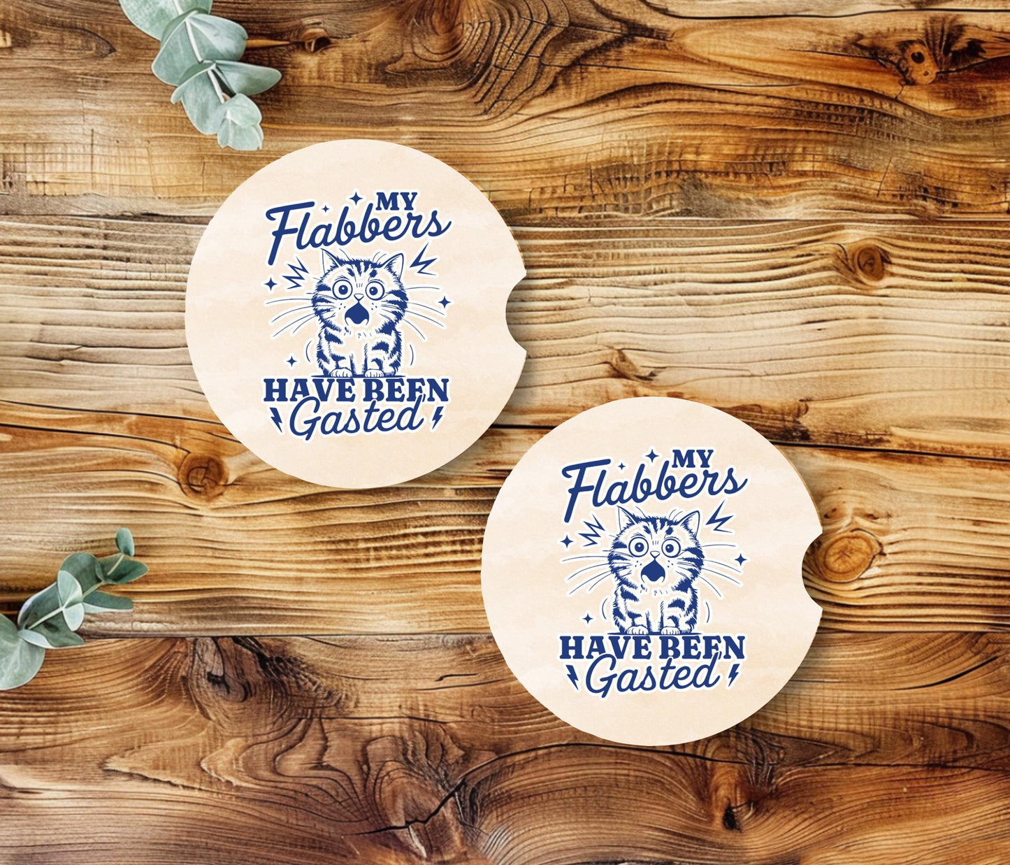 Funny Cat Sandstone Car Coaster - My Flabbers Gasted - Available Individually or as a Set