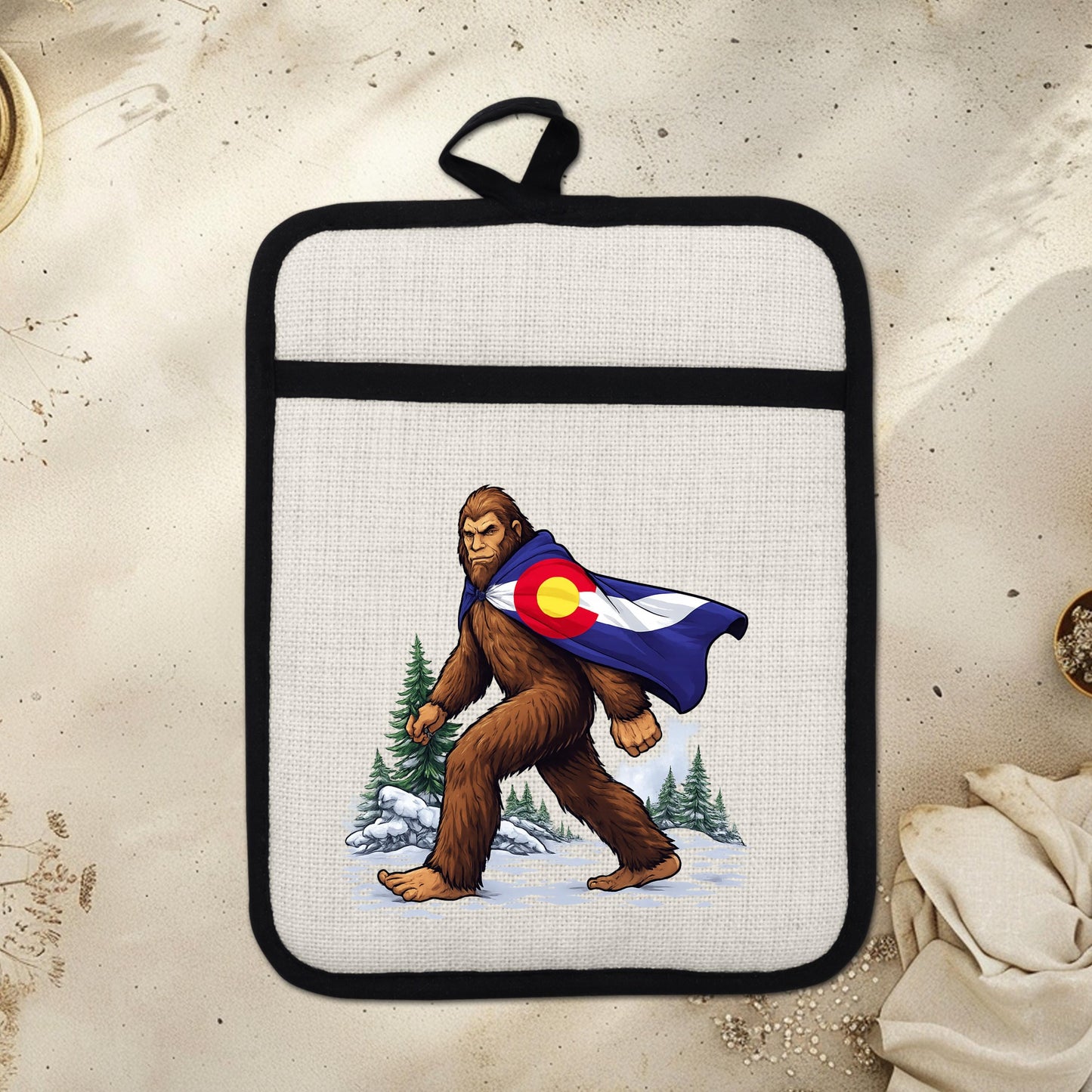 Sasquatch Pot Holder | Colorado Kitchen Decor - Bigfoot Oven Mitt & Heat Resistant Trivet - additional product photo 10