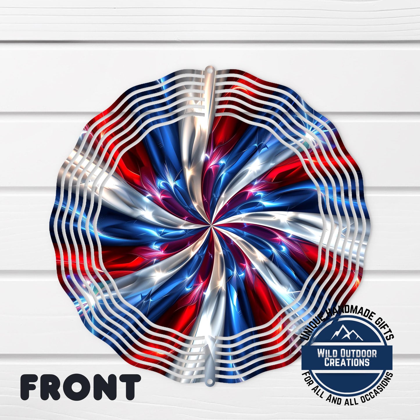Patriotic Wind Spinner - Red White Blue Swirl Design Aluminum Outdoor Decor