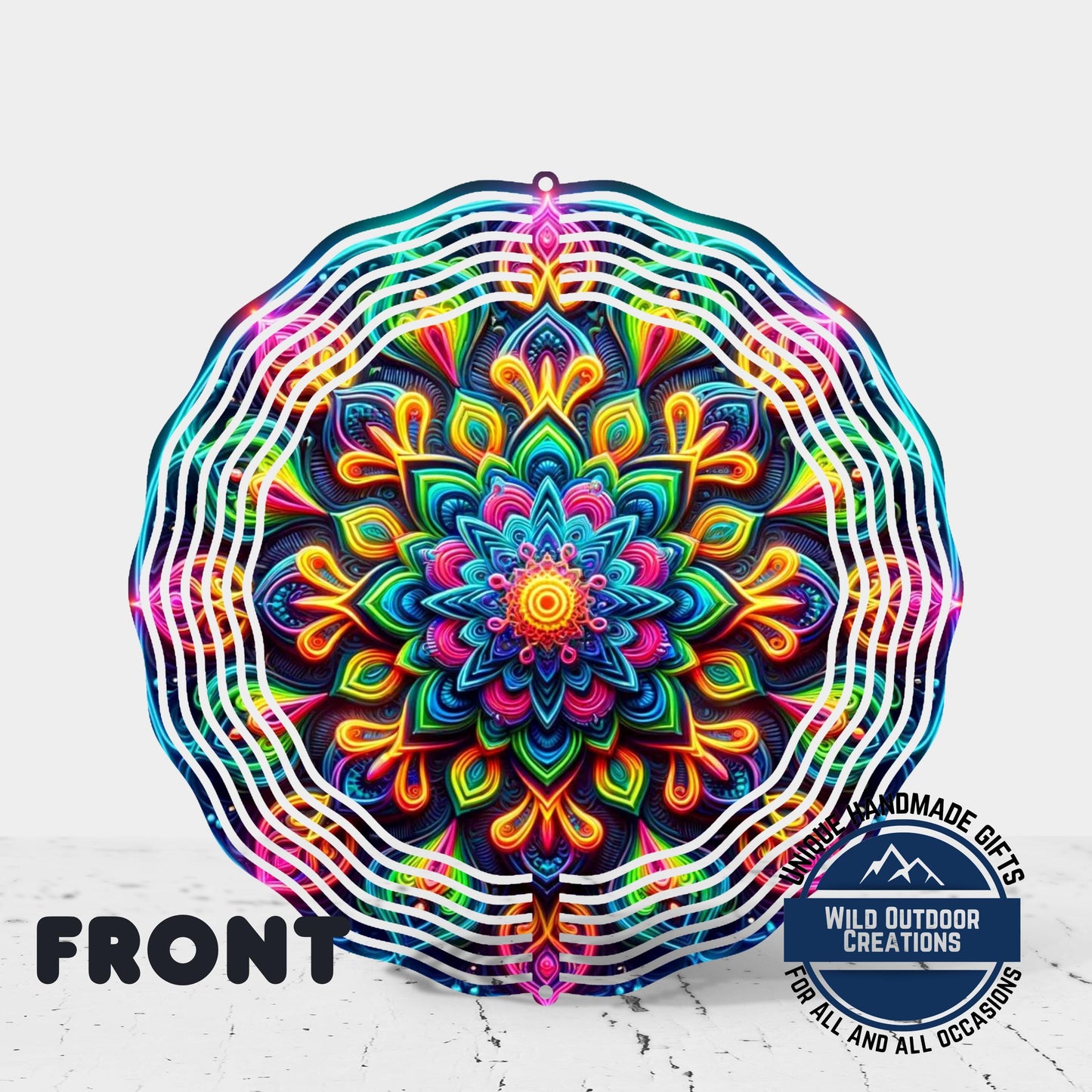 Neon Mandala Wind Spinner - 10 Inch Aluminum Outdoor Wind Spinner with Vibrant Neon Colors