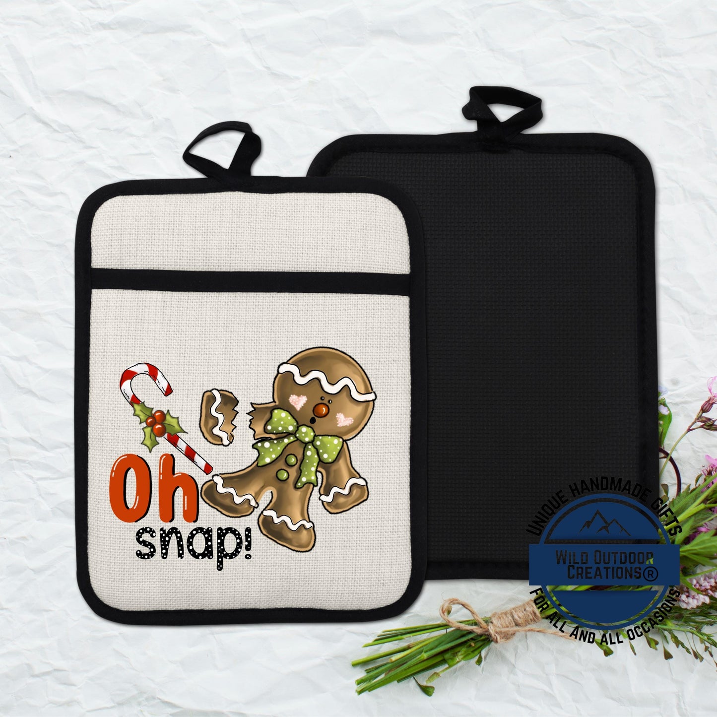 Gingerbread Pot Holder Linen Hot Pad Oh Snap Funny Christmas Kitchen Gift Decor