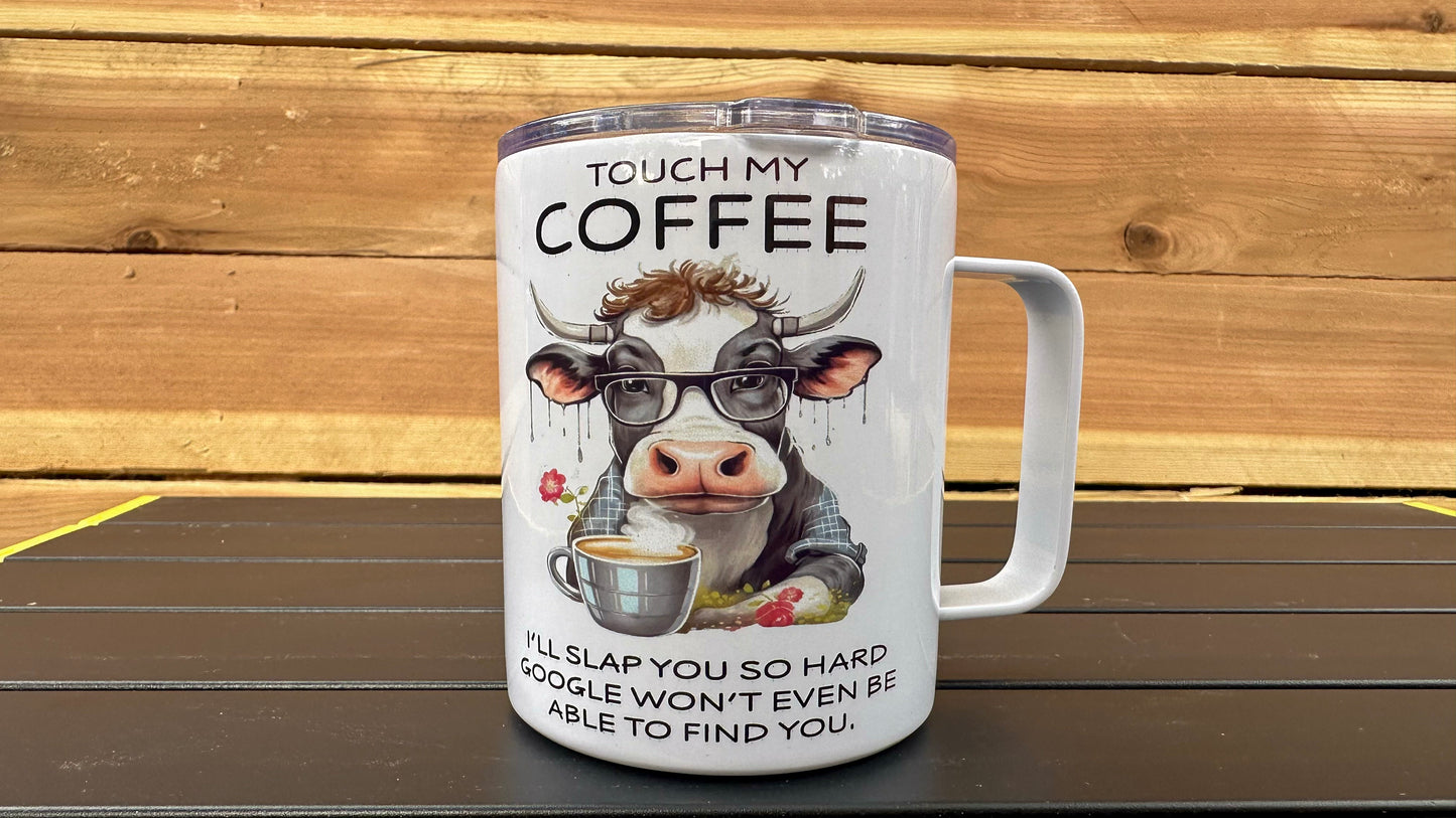 Funny Cow Mug, Unique Coffee Mug, Sarcastic Mug, Stainless Steel Travel Mug, Gift for Co-Worker, Secret Santa Gift for Women, Cow Lover Gift