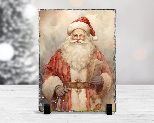 Watercolor Santa Slate - Rustic Christmas Decor  Unique Holiday Gift