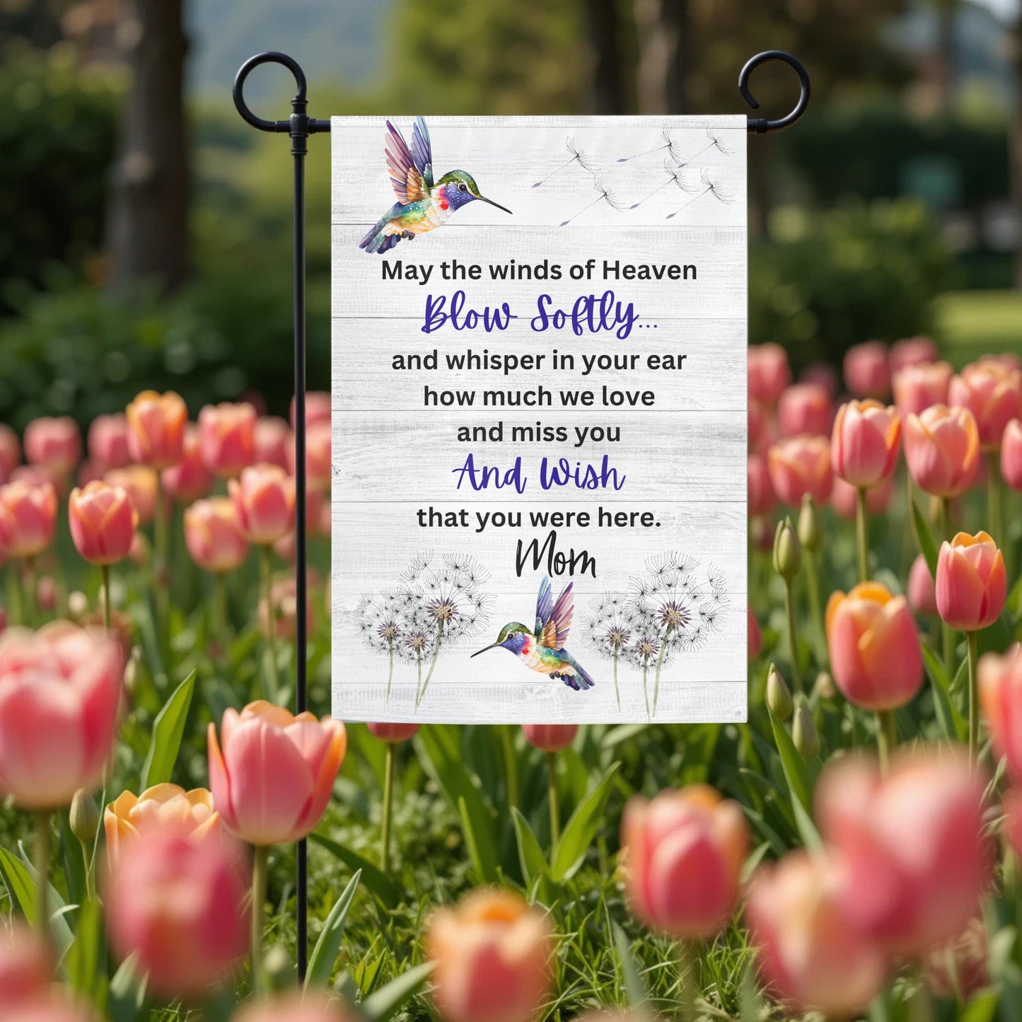 Personalized Garden Flag – Hummingbird Memorial Double Sided 12x18 UV Protected - lifestyle display