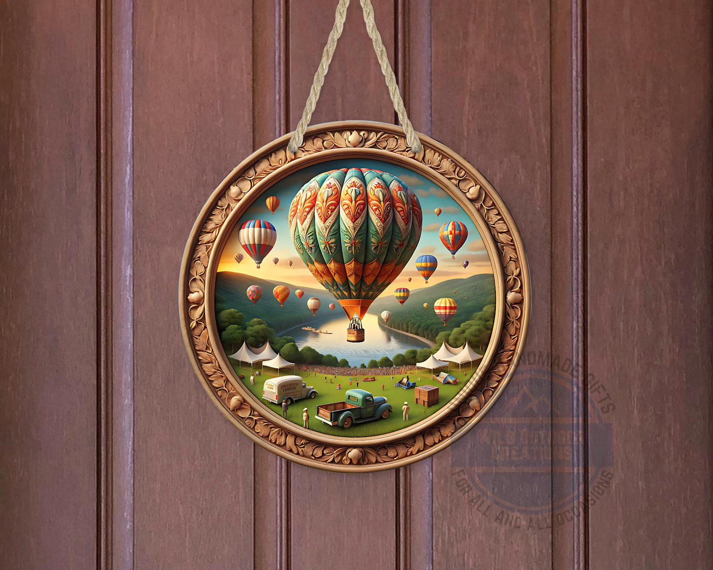 Aluminum Door Hanger – County Fair Hot Air Balloon Outdoor Door Sign, 10 Inch