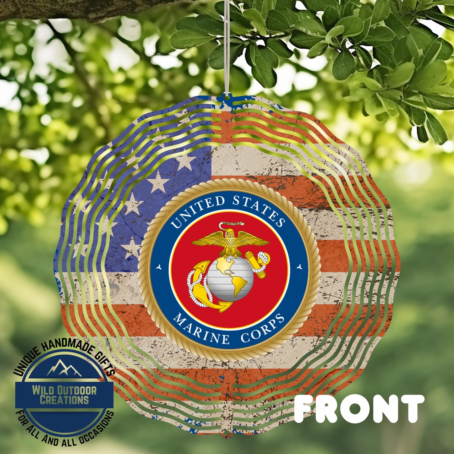 Marine Corps Wind Spinner – USMC Garden Decor | Patriotic Aluminum Outdoor Art - additional angle