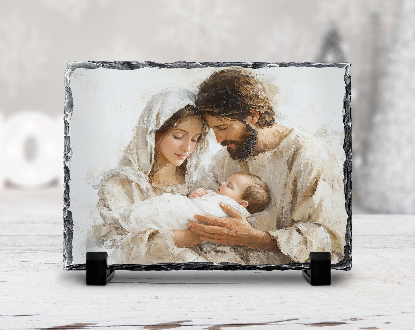 Fractured Edges Slate Nativity Scene Print - Spiritual Christian Gift for Holidays and Celebrations