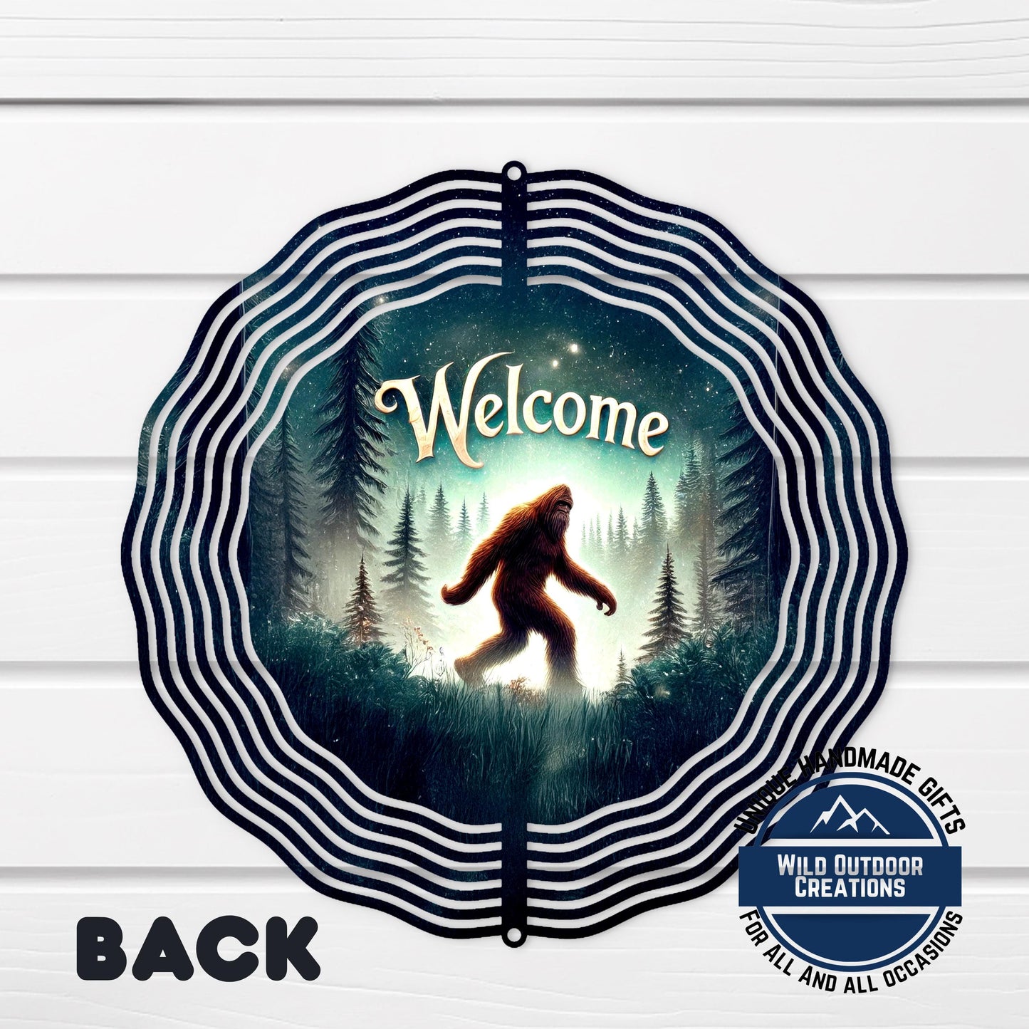 Bigfoot Welcome Spinner - Aluminum Outdoor Wind Spinner, Sasquatch Garden Decor - outdoor setting