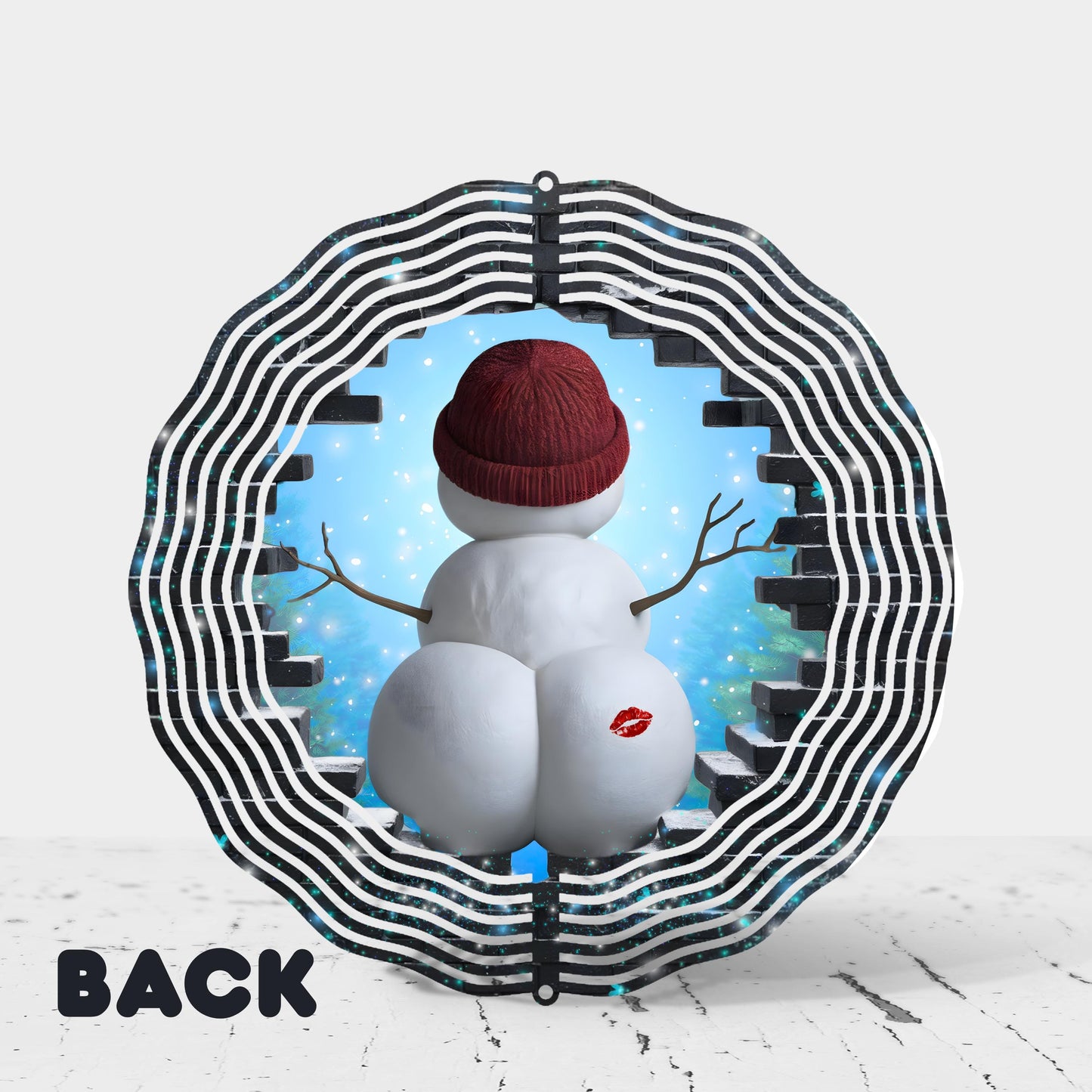 3D Snowman Wind Spinner - 10x10 Inch Aluminum Outdoor Art UV Coated 360 Rotation Perfect Christmas Gift
